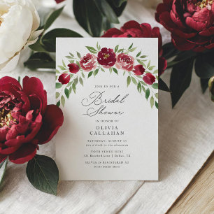 Elegant Rustic Burgundy Floral Bridal Shower Invitation