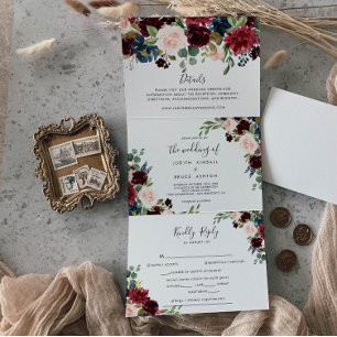 Elegant Rustic Burgundy Wedding Tri-Fold Invitation