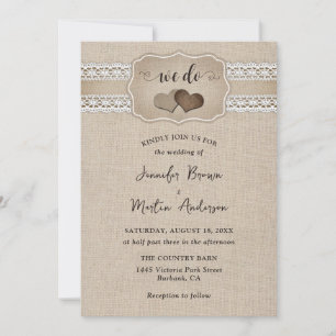 Elegant Rustic Burlap and Lace Wedding Invitation
