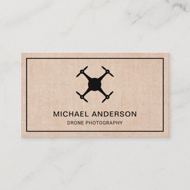 Elegant Rustic Burlap Modern Drone Photography Business Card (Front)