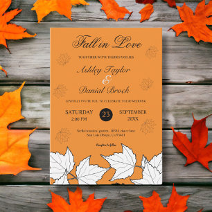Elegant Rustic Burnt Orange Leaves Fall Wedding Invitation