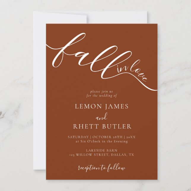 Elegant Rustic Calligraphy Fall In Love Wedding Invitation (Front)