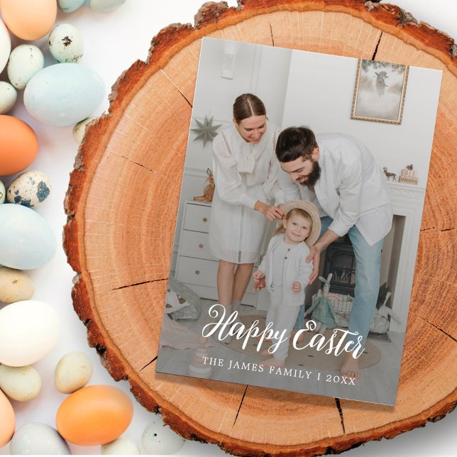 Elegant Rustic Calligraphy Photo Happy Easter  Holiday Card (Creator Uploaded)