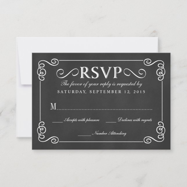 Elegant Rustic Chalkboard Wedding RSVP Card (Front)