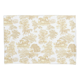 Elegant Rustic Chic Beige White Horses Toile Pillowcase