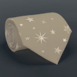 Elegant Rustic Chic Taupe Silver Stars Monogrammed Tie<br><div class="desc">Elegant and festive star pattern for any occasion !</div>