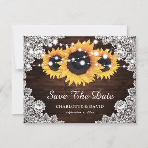 Elegant Rustic Chic Wood Lace Sunflower Wedding Announcement