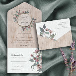 ELEGANT RUSTIC CHIC WOOD SLICE PINK FLORAL WEDDING ALL IN ONE INVITATION<br><div class="desc">If you need any further customisation please feel free to message me on yellowfebstudio@gmail.com.</div>