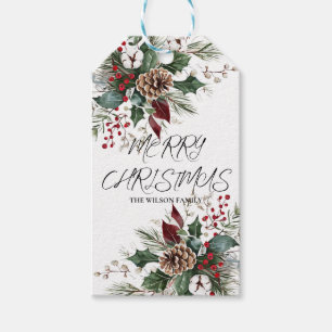 Elegant Rustic Christmas Gift Tag   Pine, Holly & 