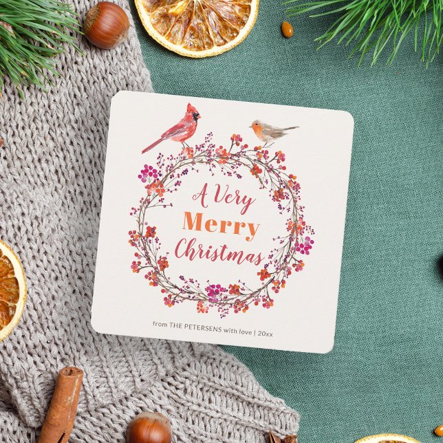 Elegant rustic Christmas holly berry wreath script Holiday Card (Creator Uploaded)
