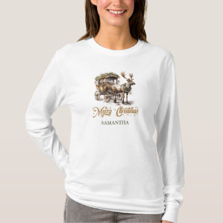Elegant rustic Christmas Reindeer and carriage T-Shirt
