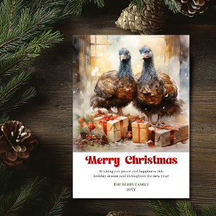 Elegant rustic Christmas scene animal greeting  Holiday Card