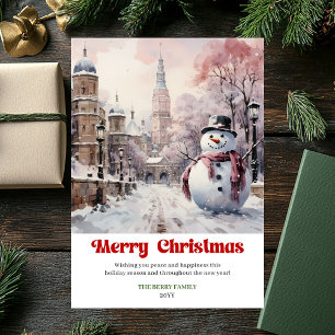Elegant rustic Christmas scene card vintage city