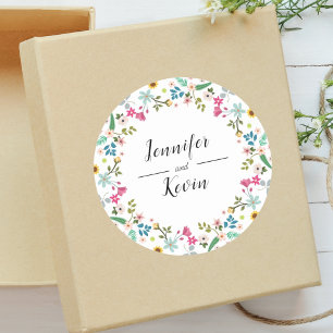 Elegant Rustic Colourful Wildflower Wedding Classic Round Sticker