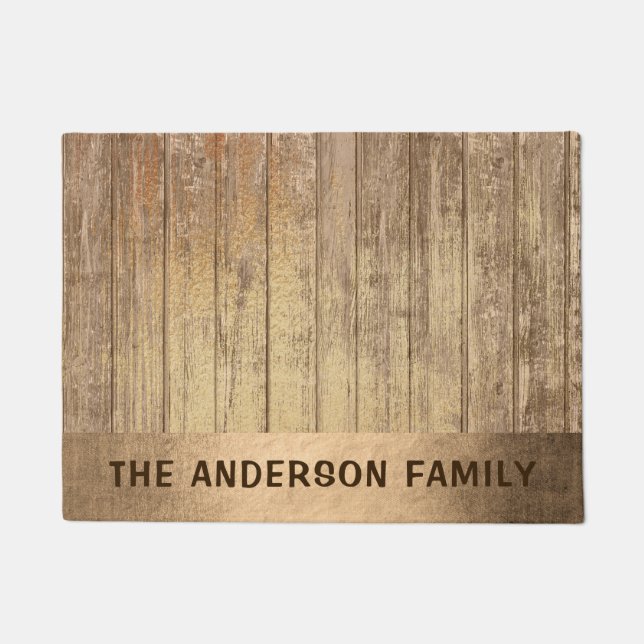 Elegant rustic copper gold wood print custom doormat (Front)