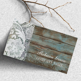 Elegant Rustic Country White Lace blue Barn Wood Business Card