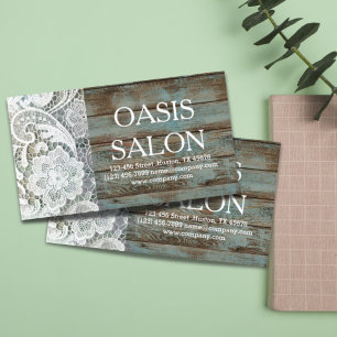 elegant rustic country white lace blue barn wood business card