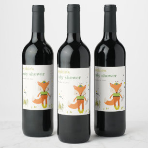 Elegant Rustic Cute Woodland Fun Fox Baby Shower Wine Label