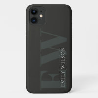 Elegant Rustic Dark Dusky Green Black Monogram