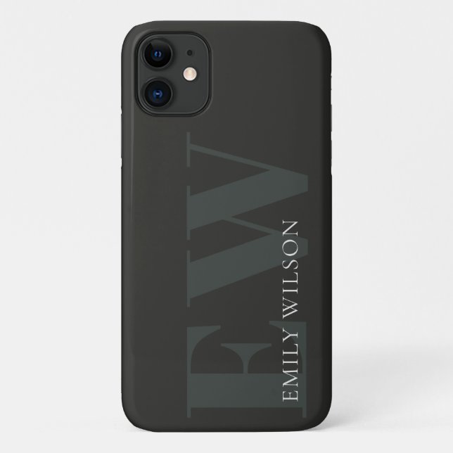Elegant Rustic Dark Dusky Green Black Monogram Case-Mate iPhone Case (Back)