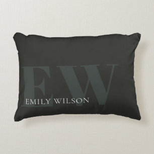 Elegant Rustic Dark Dusky Green Black Monogram Decorative Cushion