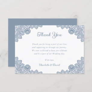 Elegant Rustic Dusty Blue Floral Lace Wedding Thank You Card