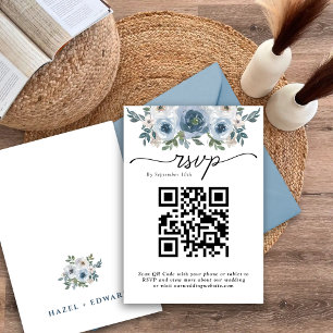 Elegant Rustic Dusty Blue Floral Wedding RSVP Card