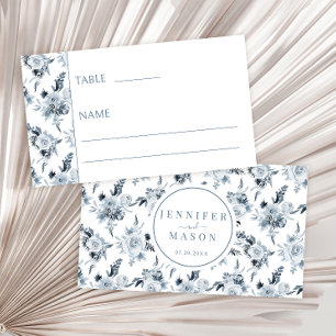 Elegant Rustic Dusty Blue Grey Floral Wedding  Place Card