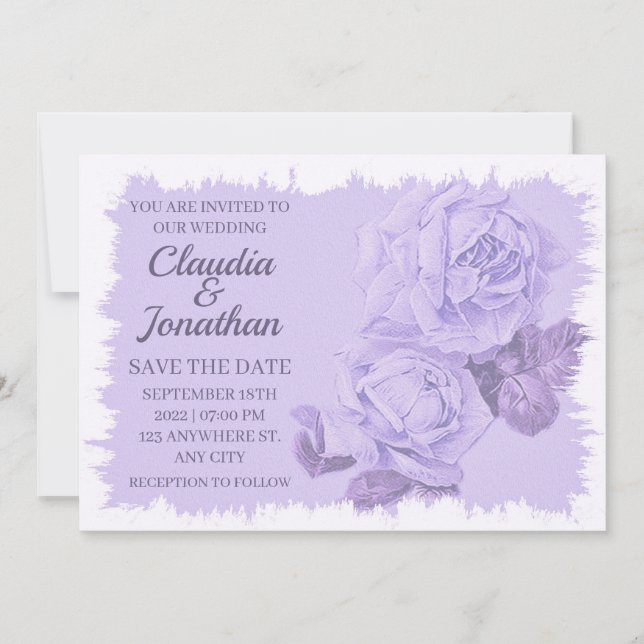 Elegant rustic dusty blue roses floral wedding  invitation (Front)