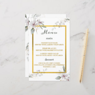 Elegant Rustic Dusty White Flowers Watercolor Gold
