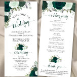 Elegant Rustic Emerald Green Roses Wedding Programme<br><div class="desc">This beautiful wedding program features an elegant floral boho chic design with hand painted roses in shades of emerald green and sage on a white background. The titles are written in fancy script calligraphy, and there is space for your ceremony and wedding party details, as well as a short thank...</div>
