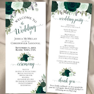 Elegant Rustic Emerald Green Roses Wedding Programme