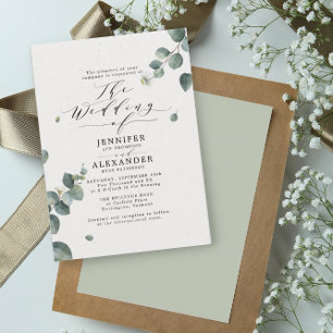 Elegant Rustic Eucalyptus Calligraphy Wedding  Invitation