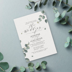 Elegant Rustic Eucalyptus Calligraphy Wedding Invitation