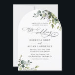 Elegant Rustic Eucalyptus Greenery Arched Wedding Invitation<br><div class="desc">This elegant collection features mixed watercolor greenery leaves paired with a classy serif & delicate sans font in black,  with a monogram on the back. Matching items available.</div>