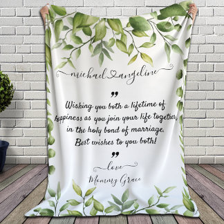 Elegant Rustic Eucalyptus Leaves Greenery Wedding Fleece Blanket