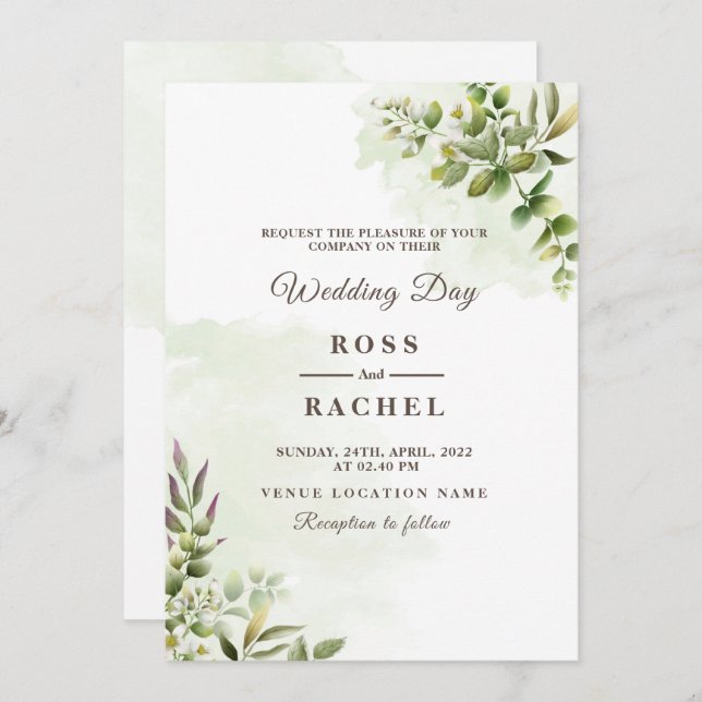 Elegant Rustic Eucalyptus Leaves Greenery Wedding  Invitation (Front/Back)