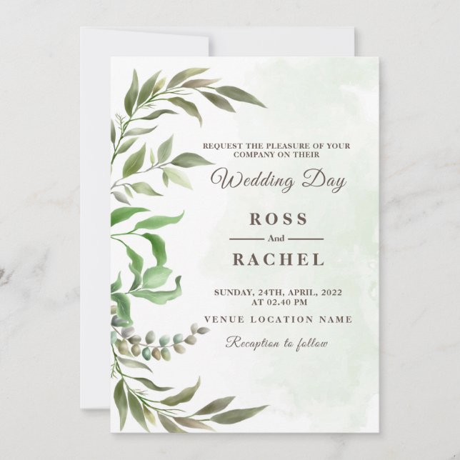 Elegant Rustic Eucalyptus Leaves Greenery Wedding  Invitation (Front)