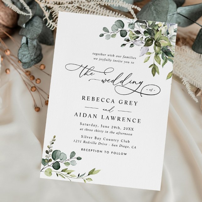 Elegant Rustic Eucalyptus Leaves Greenery Wedding Invitation (Creator Uploaded)