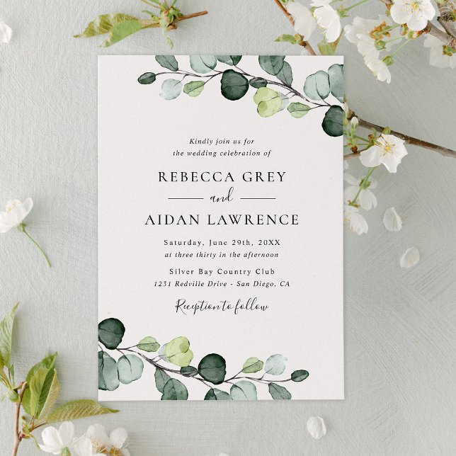Elegant Rustic Eucalyptus Leaves Greenery Wedding Invitation (Creator Uploaded)