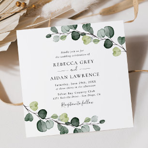 Elegant Rustic Eucalyptus Leaves Greenery Wedding Invitation