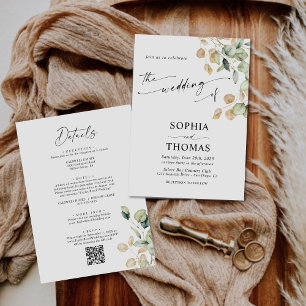 Elegant Rustic Eucalyptus Leaves Greenery Wedding Invitation