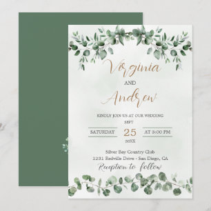 Elegant Rustic Eucalyptus Leaves Greenery Wedding Invitation