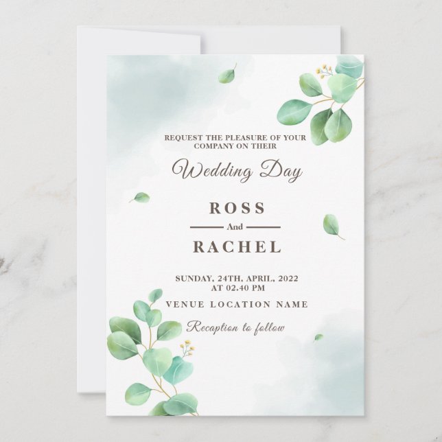 Elegant Rustic Eucalyptus Leaves Greenery Wedding  Invitation (Front)