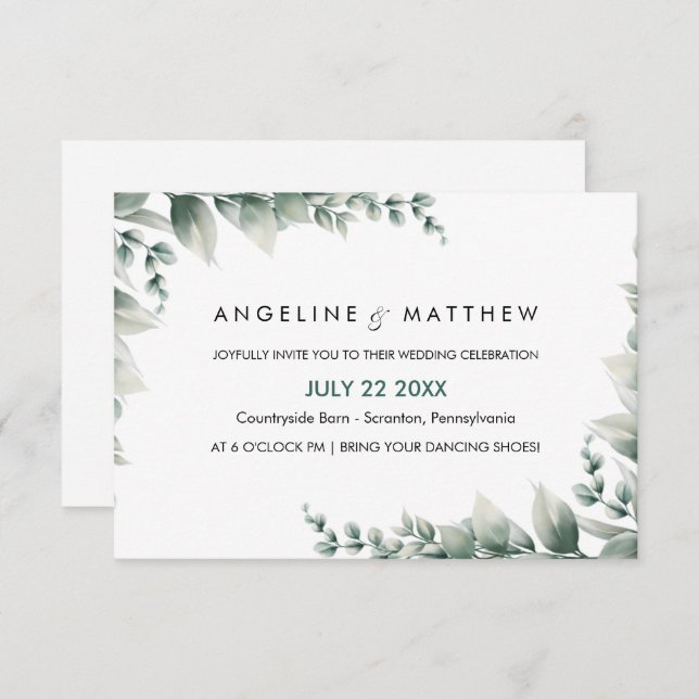 Elegant Rustic Eucalyptus Leaves Greenery Wedding  Invitation (Front/Back)