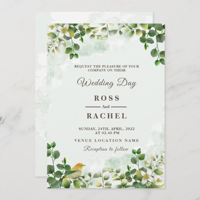 Elegant Rustic Eucalyptus Leaves Greenery Wedding  Invitation (Front/Back)