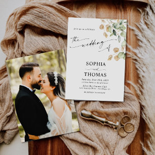 Elegant Rustic Eucalyptus Leaves Photo Wedding  Invitation