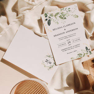 Elegant Rustic Eucalyptus Monogram Wedding Invitation