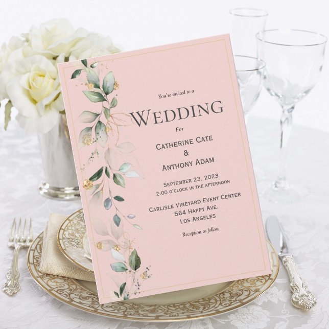 Elegant Rustic Eucalyptus Pastel Pink Wedding Invitation (Creator Uploaded)