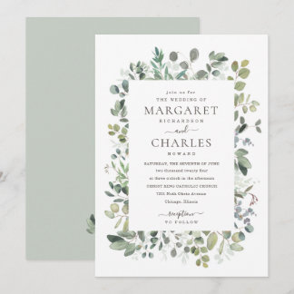 Elegant Rustic Eucalyptus Sage Green Wedding Invit Invitation